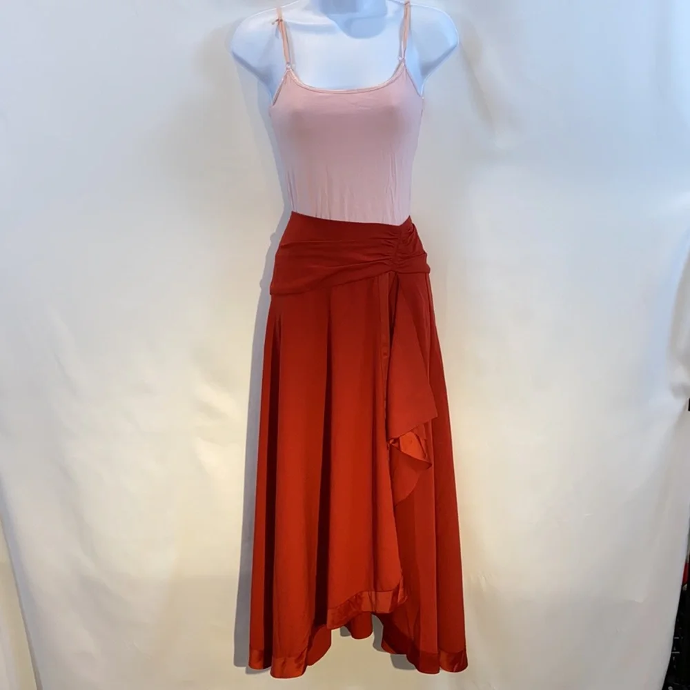 Anthropologie Mare Mare satin ruffle wrap midi skirt in red NWT - Picture 6 of 17